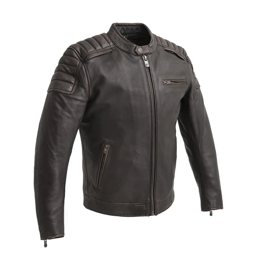 Buster Men's Motorcycle Leather Jacket - Brown/Beige