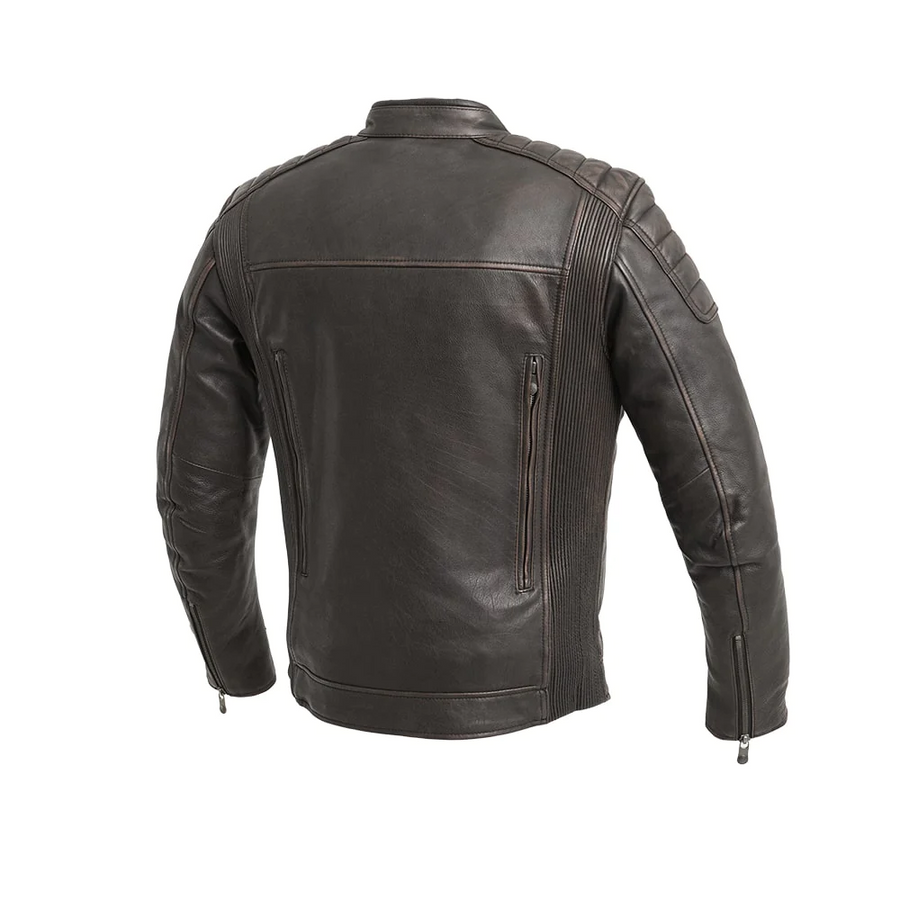 Buster Men's Motorcycle Leather Jacket - Brown/Beige