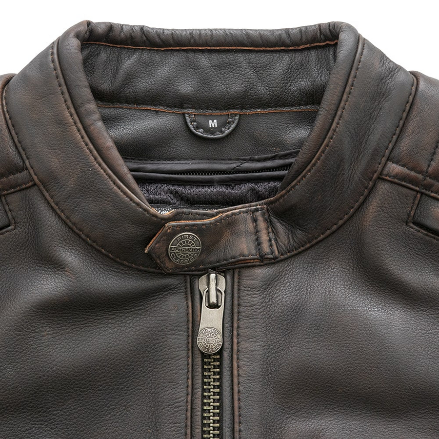 Buster Men's Motorcycle Leather Jacket - Brown/Beige