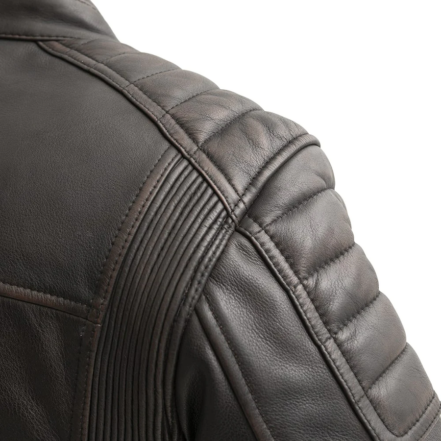 Buster Men's Motorcycle Leather Jacket - Brown/Beige