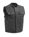 Succinct Men's Club Style Leather Vest (Black/White)