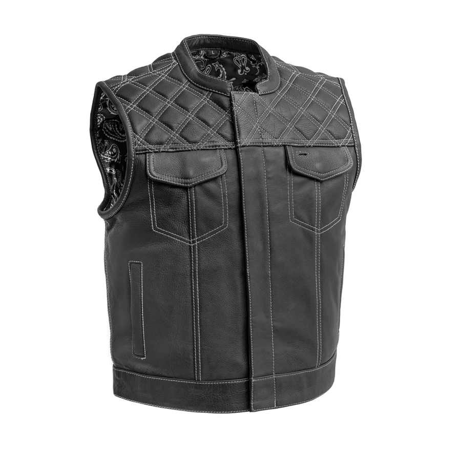 Succinct Men's Club Style Leather Vest (Black/White)