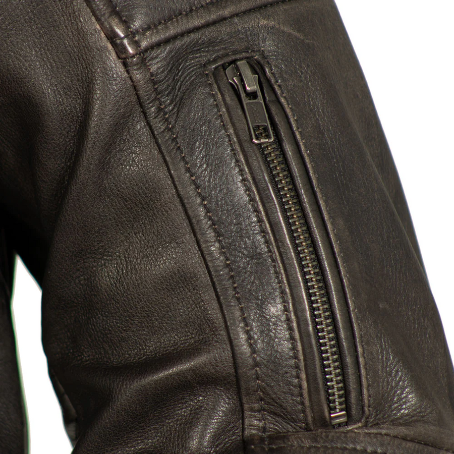 Danger Men's Motorcycle Leather Jacket - Brown