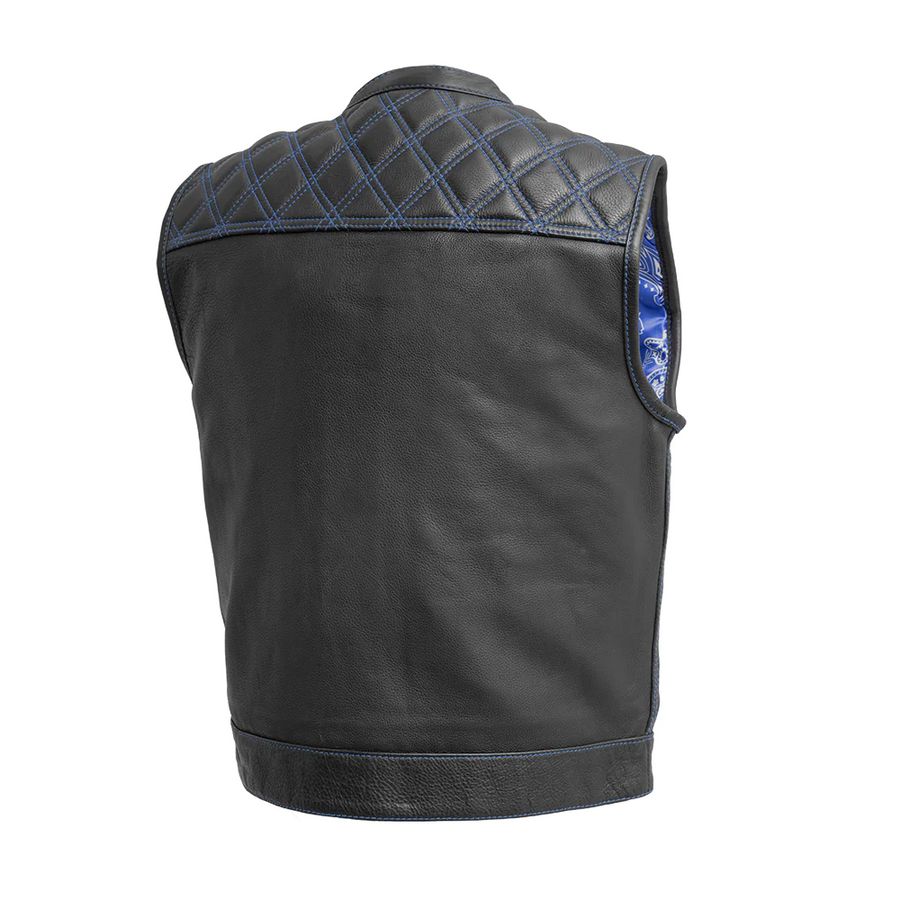 Succinct Men's Club Style Leather Vest (Black/Blue)