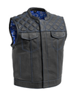 Succinct Men's Club Style Leather Vest (Black/Blue)