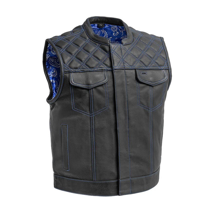 Succinct Men's Club Style Leather Vest (Black/Blue)