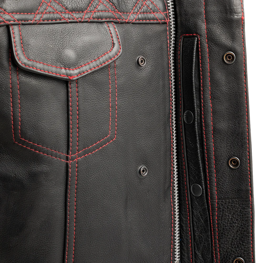 Succinct Men's Club Style Leather Vest (Black/Red)