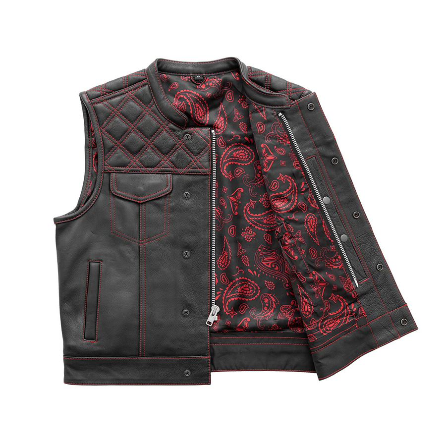 Succinct Men's Club Style Leather Vest (Black/Red)