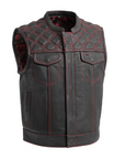 Succinct Men's Club Style Leather Vest (Black/Red)