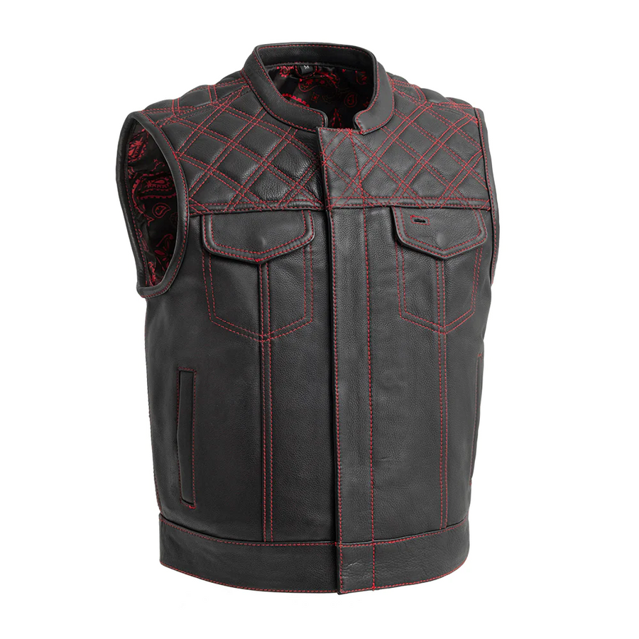 Succinct Men's Club Style Leather Vest (Black/Red)