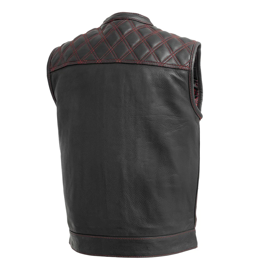 Extend Men's Motorcycle Leather Vest - Black/Red