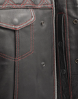 Extend Men's Motorcycle Leather Vest - Black/Red