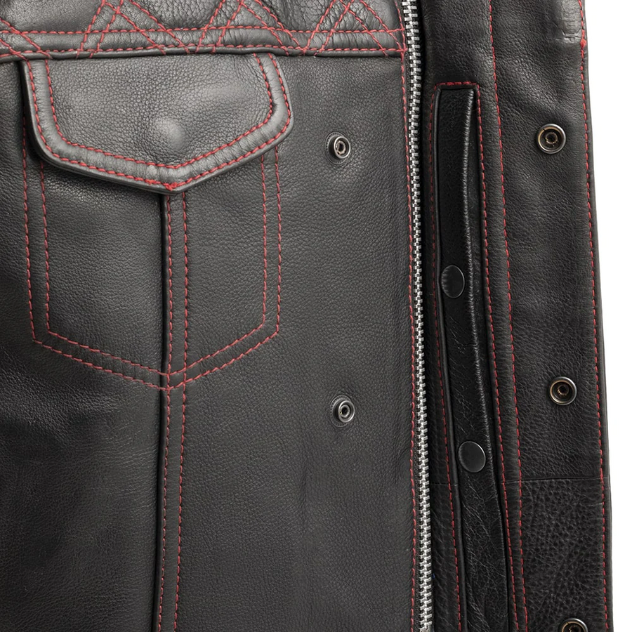 Extend Men's Motorcycle Leather Vest - Black/Red