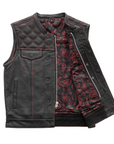 Extend Men's Motorcycle Leather Vest - Black/Red