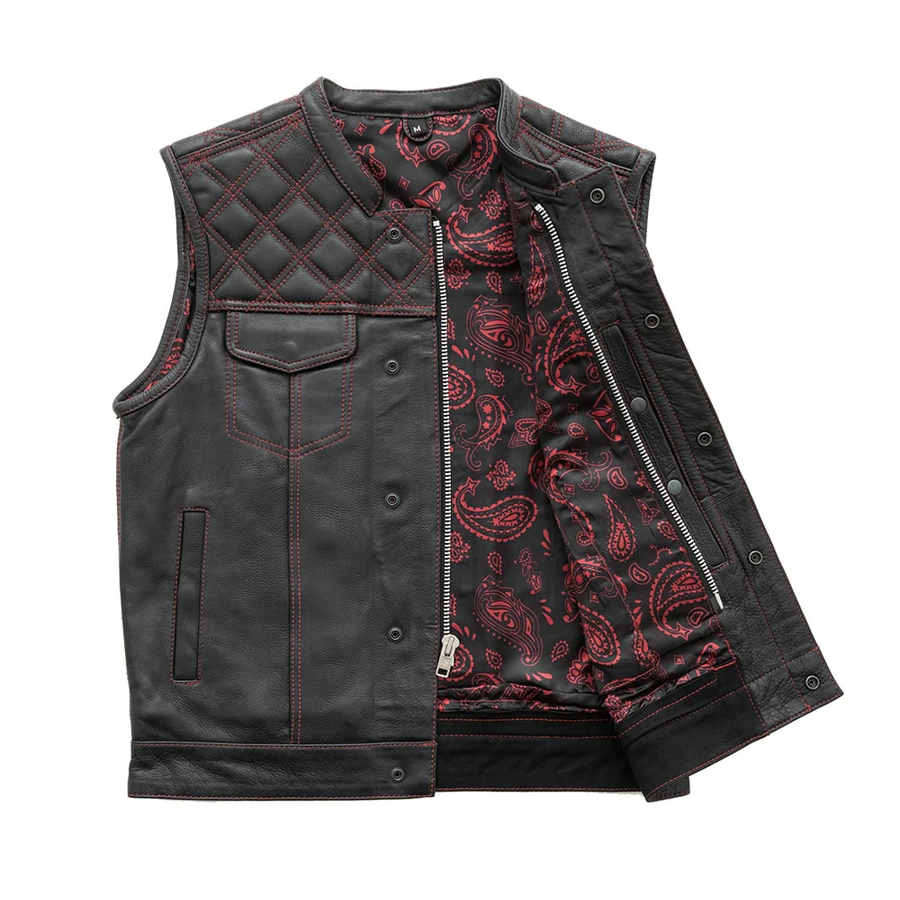 Extend Men's Motorcycle Leather Vest - Black/Red