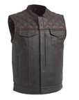 Extend Men's Motorcycle Leather Vest - Black/Red