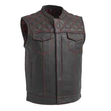 Extend Men's Motorcycle Leather Vest - Black/Red