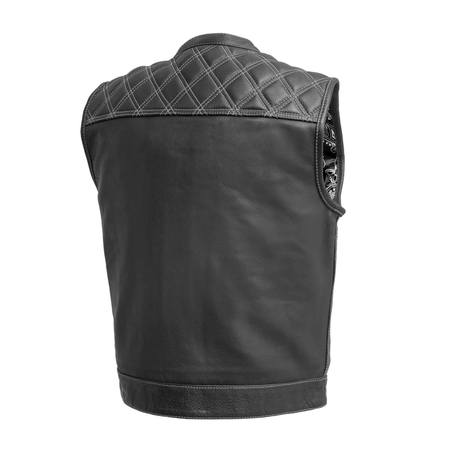 Extend Men's Motorcycle Leather Vest - Black/White