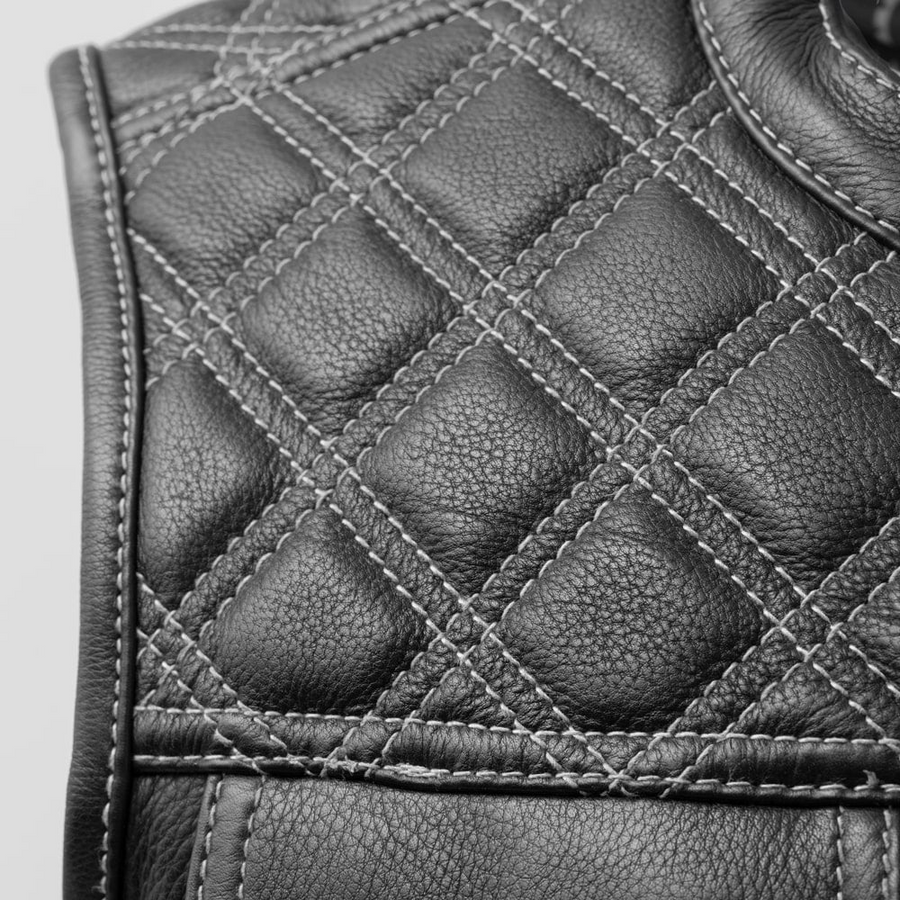 Extend Men's Motorcycle Leather Vest - Black/White