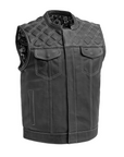 Extend Men's Motorcycle Leather Vest - Black/White