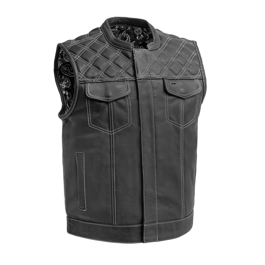 Extend Men's Motorcycle Leather Vest - Black/White