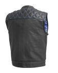 Extend Men's Motorcycle Leather Vest - Black/Blue