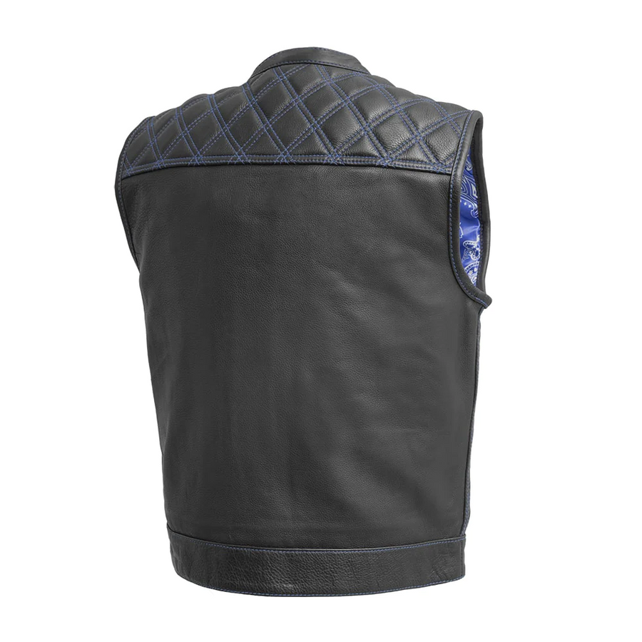 Extend Men's Motorcycle Leather Vest - Black/Blue