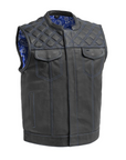 Extend Men's Motorcycle Leather Vest - Black/Blue