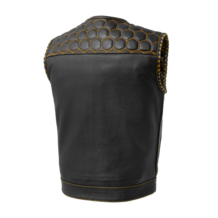 Blaze Men's Club Style Leather Vest - Gold