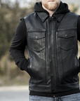 Hawk Men's Motorcycle Leather Vest and Hoodie