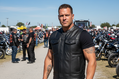 Nomad (Black) Men's Motorcycle Leather Vest