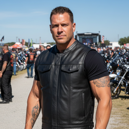 Nomad (Black) Men's Motorcycle Leather Vest